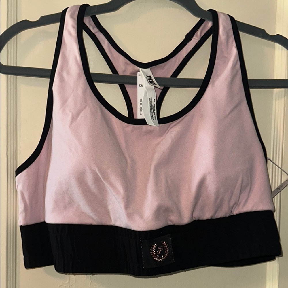 PINK Victoria's Secret Light Pink and Black Racerback Sports Bra